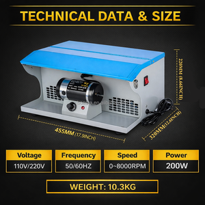 Pulidora <span class=keywords><strong>de</strong></span> Joyería <span class=keywords><strong>de</strong></span> Banco Boasta Blue DM-5 con Aspiración <span class=keywords><strong>de</strong></span> Polvo y Luz LED, Velocidad Variable, 110V 220V 8000RPM - Product Image 2