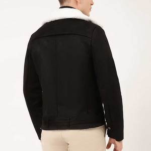 Men's Black <b>Suede</b> Motorcycle <b>Jacket</b> With Faux Fur Lining Zipper Closure Windproof Winter Warm Biker Style Men's <b>Leather</b> <b>Jacket</b> - Product Image 2