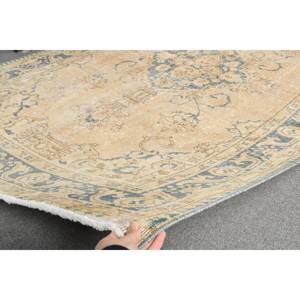 Tapis en laine bleu beige classique 5.2x8 pieds Design patchwork turc fait à la main pour salon ou chambre à coucher pour adolescents - Product Image 5