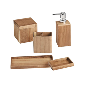 Vente chaude ensemble de salle de bain en bois hôtel ménage bureau Restaurant 5 pièces accessoires de salle de bain ensemble avec pièces en bois - Product Image 1