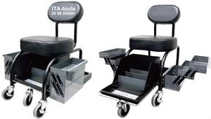 Asiento Profesional para Taller de Herramientas ITA con Bandejas Laterales Extensibles, Capacidad de Peso de 227 kg (500 Libras) para Operación Manual - Product Image 2