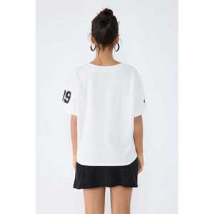 T-shirt en coton surdimensionné imprimé à col en V pour femme, 100% respirant, style Y2K, décontracté, col à nœud, coupe ample, pour les bébés - Product Image 5