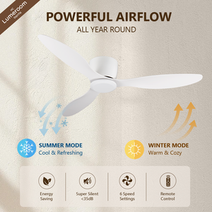 52 Inch Flush Mount <b>Ceiling</b> <b>Fan</b> <b>with</b> <b>Remote</b>, Low Profile Quiet DC Motor <b>Fan</b> for Bedroom Living Room - Product Image 2