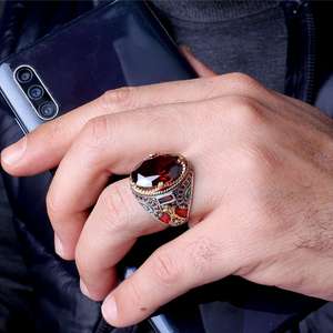 Bague pour homme en argent sterling 925 de style ottoman, pierre d'agate de coupe ovale, sertie en canal, bijoux de mariage et de fiançailles à la mode, Turquie - Product Image 6