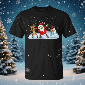 T-shirt de Noël unisexe pour adulte, col rond, manches courtes, motif Père Noël, rennes et bonhomme de neige, idéal comme cadeau de fêtes - Product Image 3