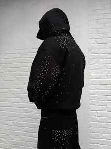 New High Quality 2026 Custom Dusty <b>Rose</b> Rhinestone Tracksuit Hand-Set Crystal Hoodie & Jogger Set Custom Logo Tracksuit - Product Image 5