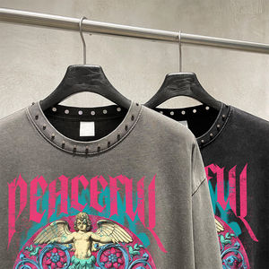 Camiseta de Gran Tamaño para Hombre, Estilo Urbano, Lavada al Ácido, con Estampado Gráfico Personalizado y Remaches - Product Image 6