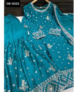 Indian and Pakistani Style Wholesale Price Georgette Readymade Design Latest Embroidery Sequence Work Dress with Sharara Set - Product Image 1