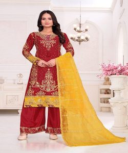 DISEÑADOR SECUENCIA DE BORDADO DE SECUENCIA DE TRABAJO PALAZZO DUPATTA DESGASTE FESTIVA PRECIO AL POR MAYOR ROPA ÉTNICA ROPA AFRICANA - Product Image 1