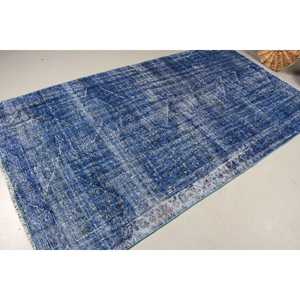 Grand tapis turc vintage 4,8x8,8 pieds, tapis uni bleu et blanc - Product Image 2