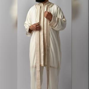 Handmade Traditional Moroccan <b>Men's</b> Silk <b>Thobes</b> Anti-Wrinkle Embroidery Customized Color Adult Size Elegant Dubai Muslim Abaya - Product Image 1