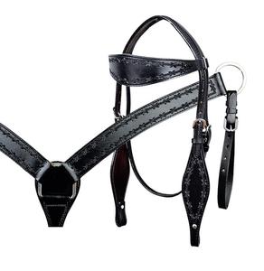 Venta al por mayor PUSHPA OVERSEAS-Conjunto de cabeza de caballo occidental de color personalizado-Cabestro de cuello de pecho de cuero crudo cómodo - Product Image 2