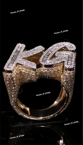 KG <b>Initial</b> Letter <b>Ring</b> With Baguette Moissanite Diamonds In 925 Sterling Silver Iced Out Luxury Hip Hop Statement <b>Ring</b> - Product Image 2