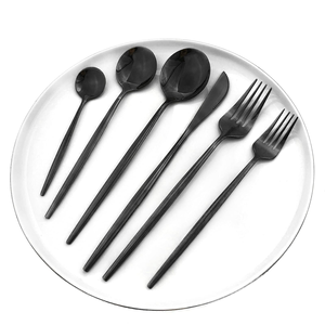 High Quality <b>Mirrored</b> Steel Dessert Spoon 5 Pieces Wedding <b>Black</b> Matte Stainless Steel Spoons Best Designer Low Price - Product Image 4