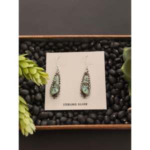 Vintage Navajo Handmade Drop <b>Earrings</b> Black Jack Turquoise & Sterling <b>Silver</b> Water Drop Shape <b>Dangle</b> Style - Product Image 1
