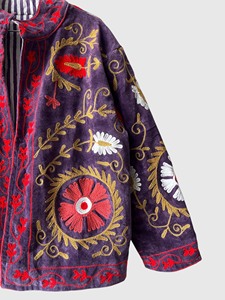 Veste en velours brodée florale à manches longues, taille plus, col mandarin, vêtements d'automne pour femmes - Product Image 6