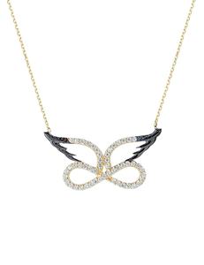 14K Solid <b>Gold</b> Black Angel Wing <b>Infinity</b> Charm <b>Necklace</b> Fine Jewellery for Women Made in Turkey - Product Image 1
