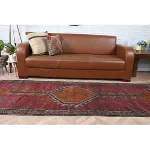 Alfombra Vintage de 3.1x9.5 pies, Alfombra Turca de Lana Sólida Roja Anaranjada - Product Image 5