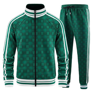 Chándal de gran tamaño vintage de alta calidad para hombre, chaqueta y pantalones a cuadros de manga larga con cremallera completa, conjunto de 2 piezas para invierno - Product Image 2