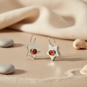 Boucles d'oreilles pendantes en argent 925 avec pierre précieuse rouge et perle d'eau douce, bijoux pendentif plaqué or mignon pour femmes - Product Image 3