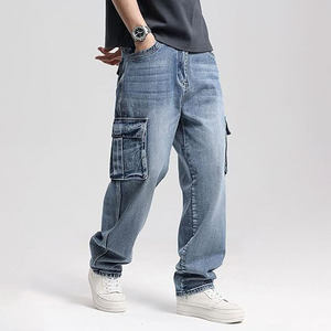 Salopette en jean unie pour homme, coupe droite ample, style rétro, multi-poches, lavable, tissu jean coloré foncé, pour l'été et le printemps - Product Image 2