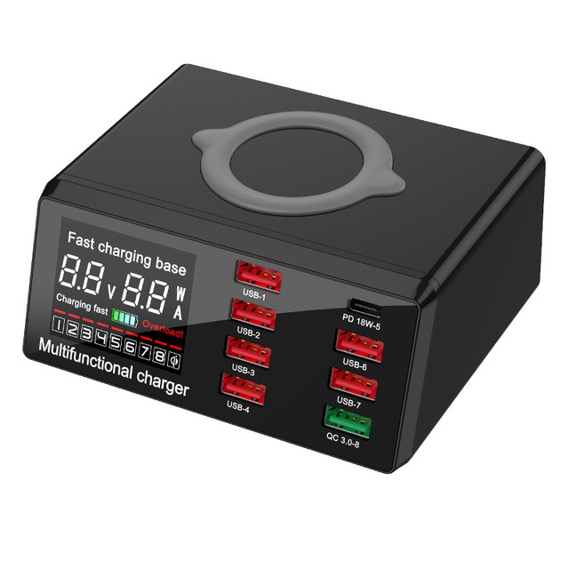 QC3.0 Multi-port USB Smart Display PD20W Wireless Charger Desktop Phone Charging Station