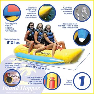 Premium 3 Passenger Banana Boat <b>Towable</b> Tube Inflatable Water <b>Towable</b> Raft Heavy Duty PVC Sea Lake Water Sports Fun Boat Toy - Product Image 2