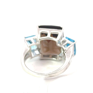 Anillo de ajuste de Punta Unisex de plata 925 hecho a mano de cuarzo ahumado y Topacio Azul de lujo, chapado en rodio, gran oferta para fiestas de boda - Product Image 5