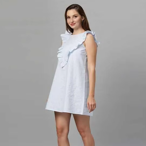 Robe trapèze sans manches à la mode pour femmes élégant tissu en lin de coton rayé pour un usage décontracté - Product Image 1