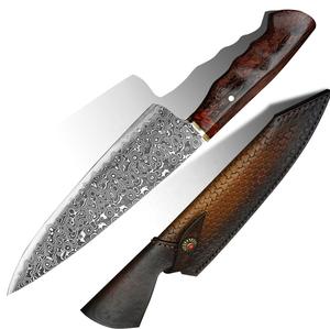 Cocina profesional Cuchillo de chef de acero de Damasco de 7,6 pulgadas Hecho a mano Hoja fija de alta calidad Fabricantes de fundas de cuero inoxidable - Product Image 6
