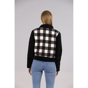 Veste en polaire à boutons-pression pour adultes - Motif écossais noir élégant, vêtement d'extérieur chaud pour commandes en gros - Product Image 5