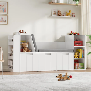 Lineage Corporation Ducote 61,5 ''W Librería de madera moderna Cojín suave Rincón de lectura 3 cajones Estante de exhibición Sala de estar segura - Product Image 5