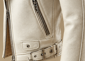 Veste en cuir pour homme avec col en fausse fourrure, fermeture éclair, style motard d'hiver - Product Image 3