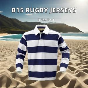 Venta al por mayor personalizar 100% algodón Rugby camisa peso pesado 320gsm bordado Logo Rugby Jersey bordado técnica tarifa al por mayor - Product Image 5