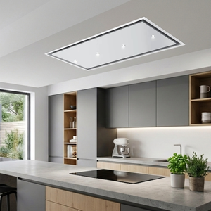 Hotte de plafond en verre et acier au design italien 120x60cm GEA FLAT Hotte de cuisine pour installation de cheminée d'échappement de cuisine - Product Image 2