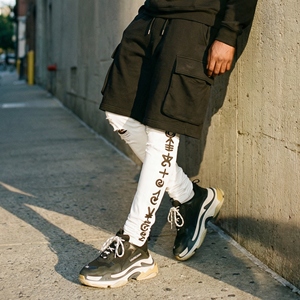 Custom Men Midweight Canvas 100% Cotton Track Pants Side Stripe Graphic Ripped Knee <b>Stacked</b> <b>Joggers</b> Eco-Friendly Winter - Product Image 2