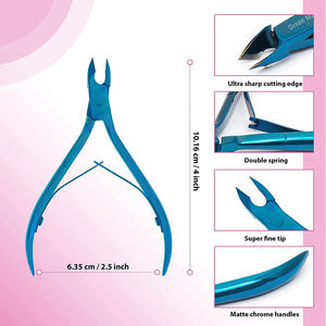 Pince à ongles en acier inoxydable Lame extrêmement tranchante Pince à cuticules pour manucure à revêtement bleu titane avec double ressort - Product Image 4