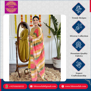 Élégant Nouveau Designer Indien et Pakistanais Vêtements Séquence Codage Broderie Travail Viscose Chanderi Kurti Pantalon Dupatta Ensemble - Product Image 3