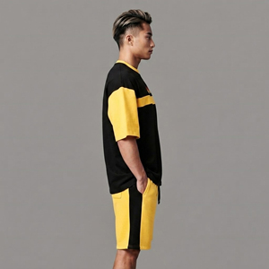 Ensemble 2 pièces pour homme, grande taille, 100% coton de haute qualité, coupe ample respirante, logo personnalisable, 2 couleurs, streetwear confortable. - Product Image 5