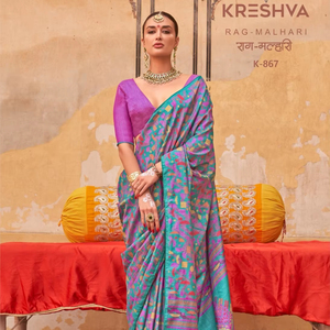 Designer indien Mercerizer Sigma Silk Classic Design avec finition Aqua, saree de mariage, saree de soirée de créateur - Product Image 1