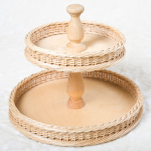 Handwoven Natural Rattan 2-Tier Serving Stand / Decorative <b>Tiered</b> <b>Tray</b> for Fruit, Cake, Desserts, and Party Display - Product Image 1