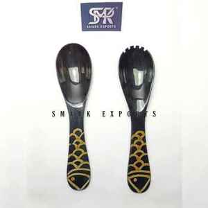 ชุดเครื่องใช้บนโต๊ะอาหารแบบเผาด้วยมือทำจากเขาควายและช้อนช้อนช้อนช้อนช้อนช้อนช้อนทำจากศิลปะทำด้วยมือชุดอุปกรณ์สำหรับตั้งแคมป์ที่มีน้ำหนักเบา - Product Image 2