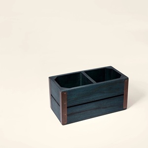 Soporte para cubiertos de madera azul rústico con compartimentos dobles Organizador elegante para cocina Mesa Comedor o uso de picnic - Product Image 3