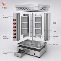 Machine à shawarma au gaz commerciale, 6 brûleurs, gril vertical pour kebab, en acier inoxydable, rôtissoire à viande pour restaurant