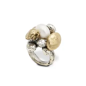 Modeschmuck hand gefertigte Steine Ring beste Qualität Silber und Bronze mit Halbe del stein