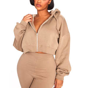 Sudadera Corta con Capucha de Manga Larga para Mujer, Estampada, de Color Sólido, Hecha a Medida, 100% Algodón - Product Image 6