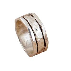 Bague tournante martelée en argent sterling 925 plaqué or 14 carats, style bohème, faite à la main, style classique, certifiée méditation, unisexe, pour mariage - Product Image 5