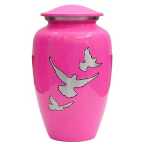 Urnas de cremación clásicas para adultos de aluminio con pintura esmaltada de color azul cielo terminada con patrón de pájaros yendo a casa. - Product Image 2