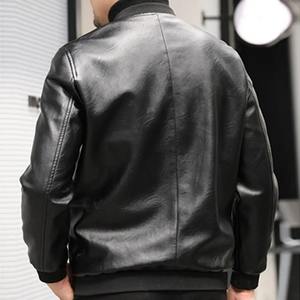 Veste en faux cuir noir pour hommes High Street Slim grande taille 5XL à la mode en PU Moto Biker vêtements d'extérieur en toile - Product Image 5