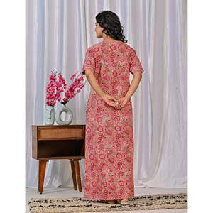 Vestido de Dormir 100% Algodón con Estampado Jaal Hecho a Mano, Camisón Suave Tejido con Diseño Floral y Cierre de Botones, Talla 3XL para Damas de Honor - Product Image 5